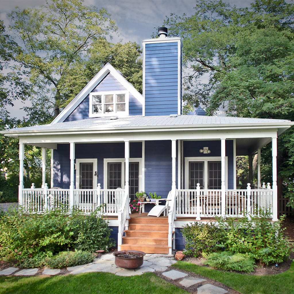 Image of a blue house after an exterior remodel