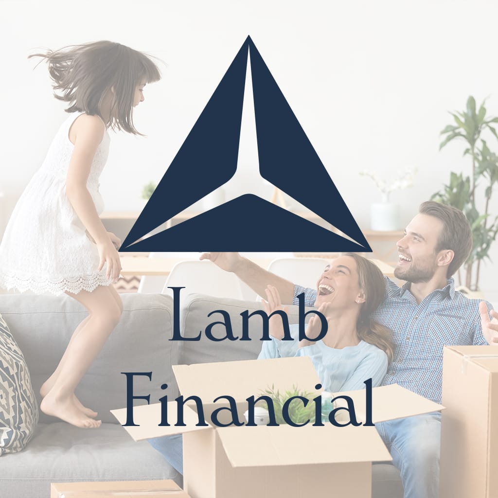Image of a happy family behind the Lamb Financial logo