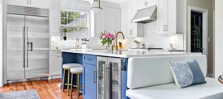 Modern Kitchen with Blue Island