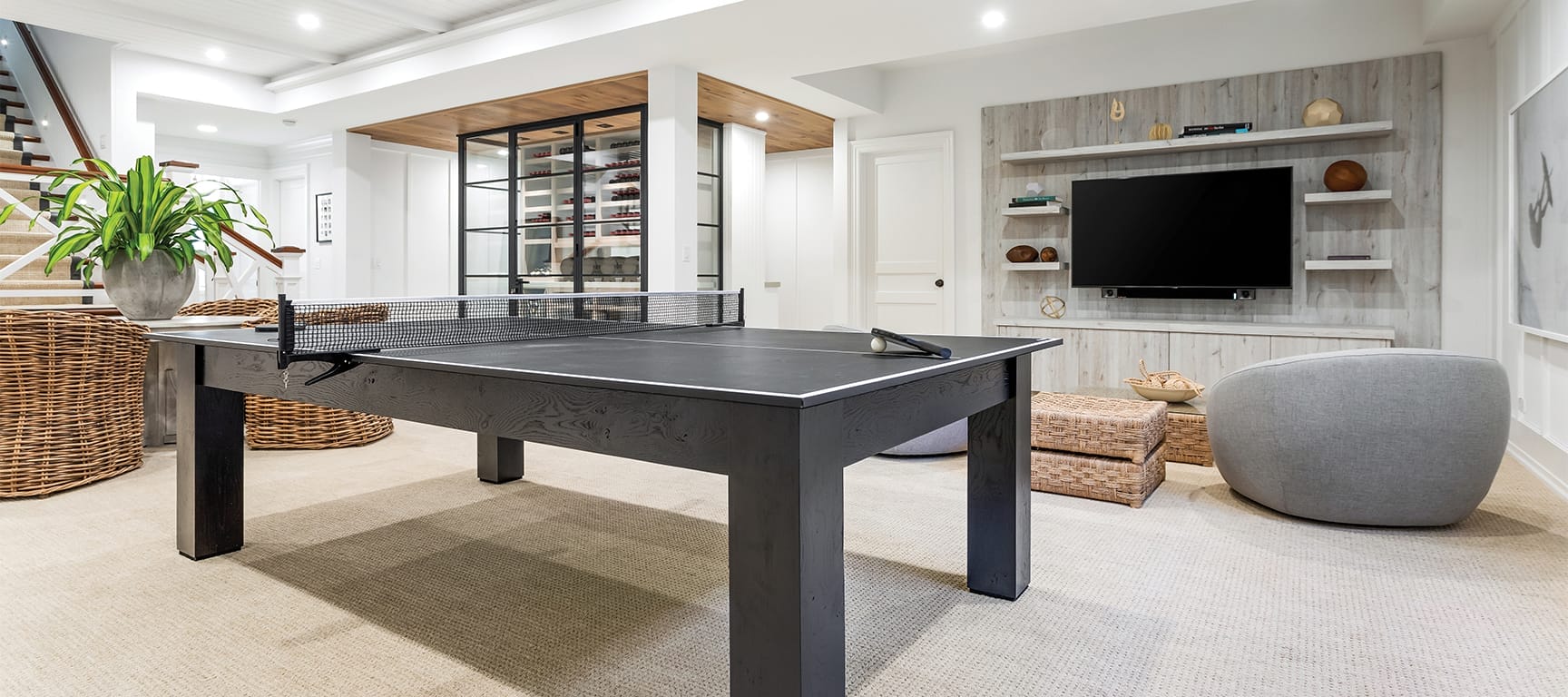 Lower Level Renovation featuring Wine Cellar and Entertainment Area