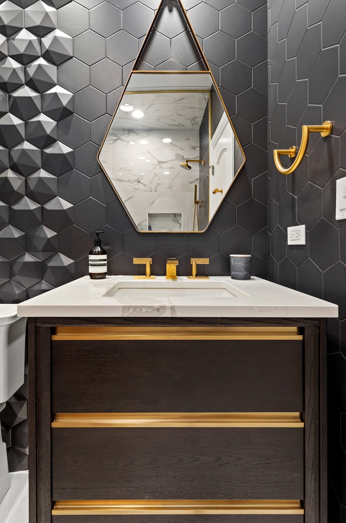 Geometric 3D Tile in Powder Room