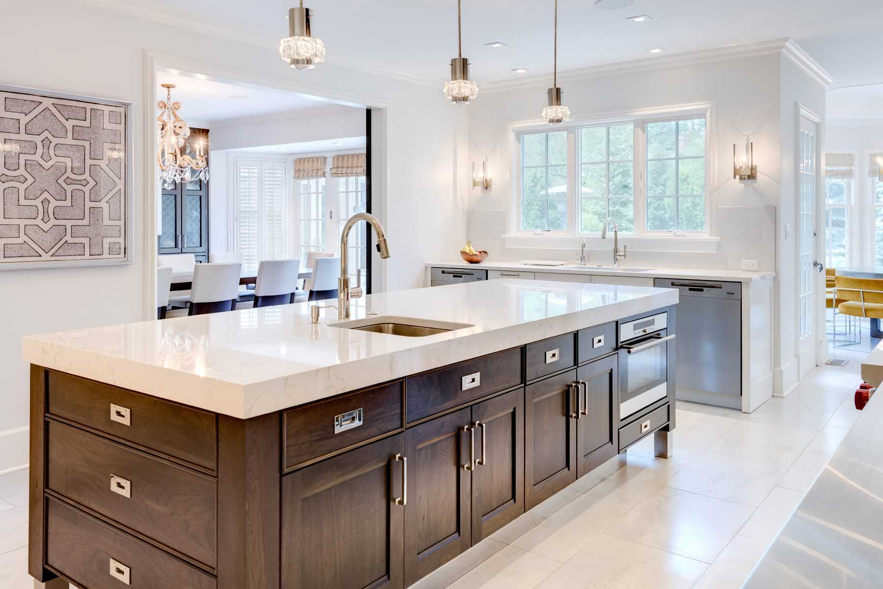 Thickened Edge Mitered Island Countertop with Built-In Microwave