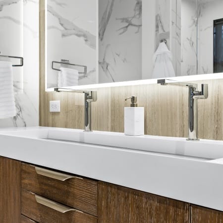 Two Faucets with an Extra Long Single Sink Basin