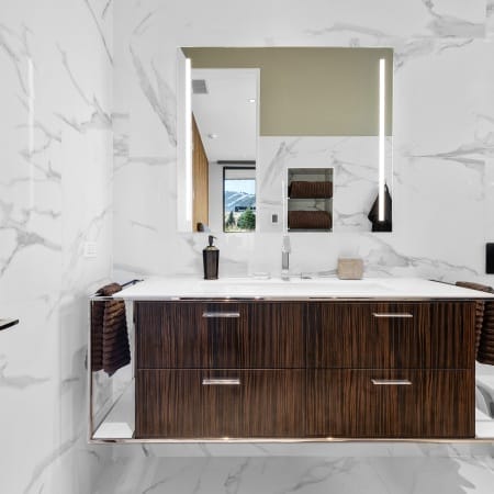 Floating Modern Vanity with Silver Finishes