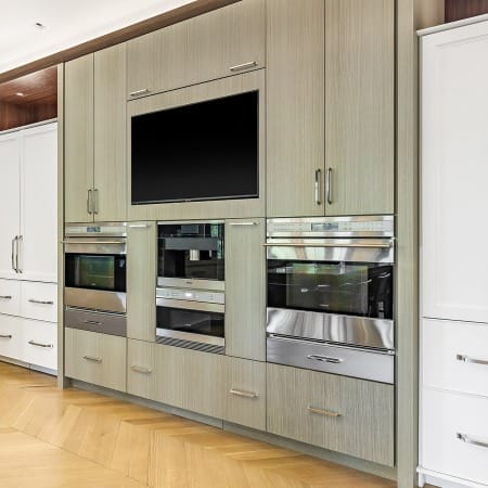 Built-in Panel Appliance - 1 Television Monitor, Two Ovens, Espresso Machine, Microwave, and Warming Drawers