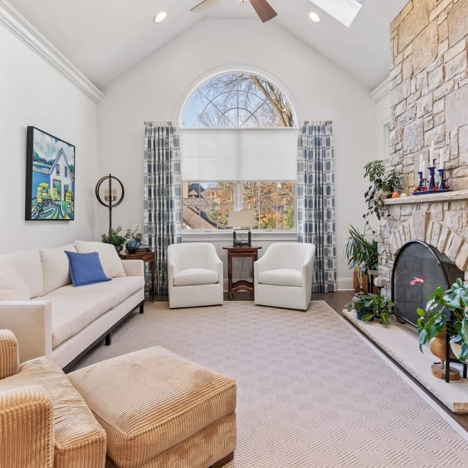 Vaulted Ceiling with Skylight and Ceiling Fan