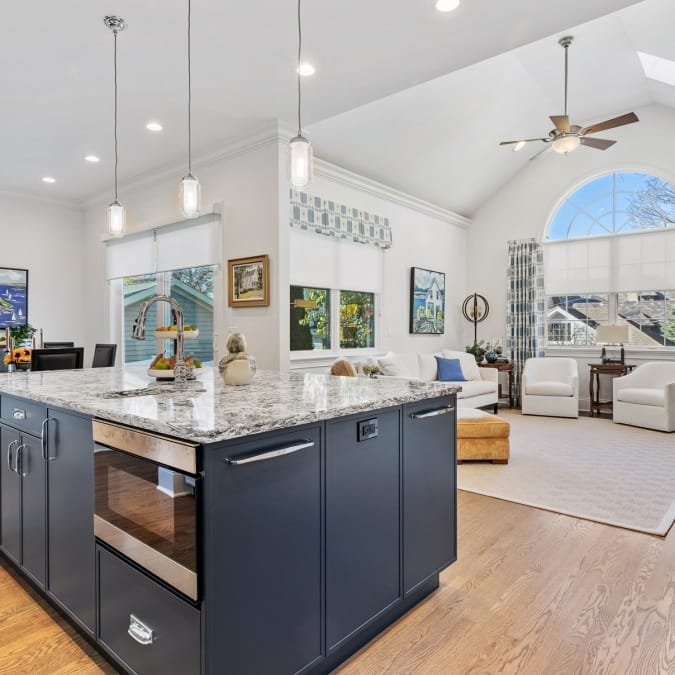 Open Concept Kitchen with Vaulted Living Room Ceiling