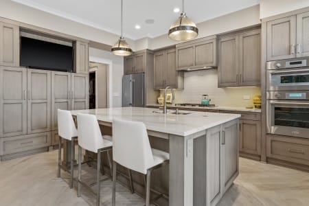 Wide View of Modern Kitchen with Quartz Countertops