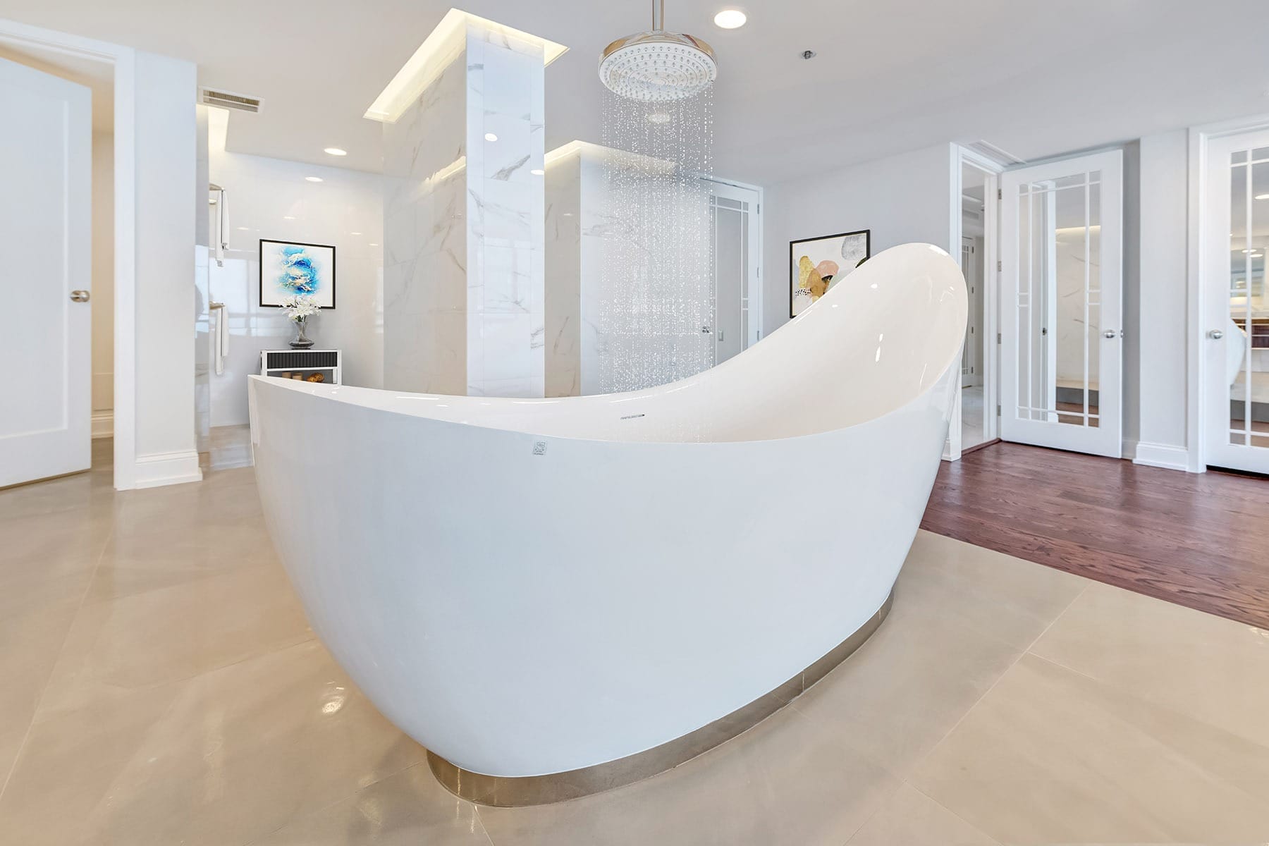 Double Slipper Free Standing Tub with Rain Shower Filler