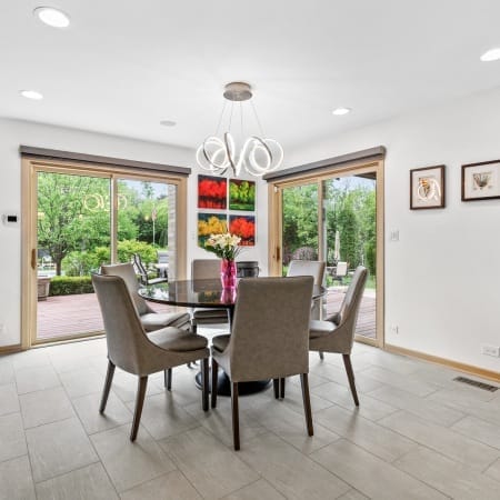 Dining Area with Double Sliding Glass Doors